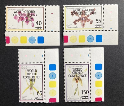 Vanuatu - Conferencia Mundial de Orquídeas 1993 - Juego de 4 estampillas MNH SOBREIMPRESIÓN. Foto 1 de 2