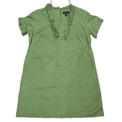Perceptions New York Womens Shirt Dress 18W Green Ruffled Neck Pockets - Image 1 of 4