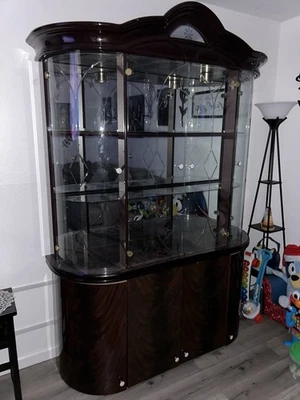 Victorian Display Case 7ft Hutch Cabinet with Glass Doors - Image 1 of 3