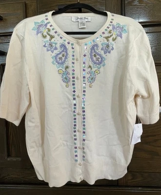 Bonito NUEVO Suéter Cárdigan Judith Hart Seda Bordado Para Mujer XL Foto 1 de 3