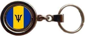Barbados Spinning Double Sided Metal Keyring And Velvet Gift Bag - Picture 1 of 4