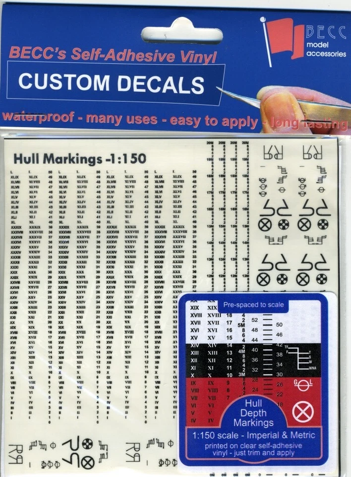 BECC Black 1:150 Imperial & Metric Depth Hull Waterline Markings – Model Boats - Image 1 of 1