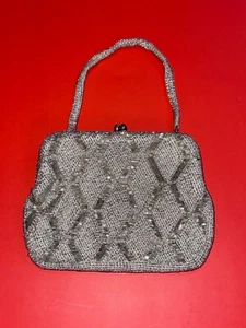 Vintage Walborg Silber Perlen Clutch Riemen Abend Handtasche Handtasche Hochzeit formell - Bild 1 von 13
