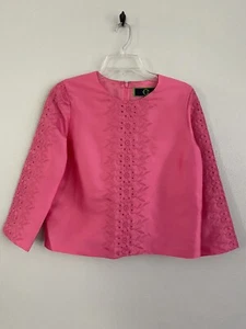 C Wonder Womens Size 4 Pink BarbieCore Embroidered Silk Blend Dressy Blouse - Picture 1 of 12