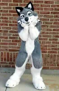 Grey White Long Fur Furry Husky Dog Wolf Fox Fursuit Mascot Costume Adult - Picture 1 of 3