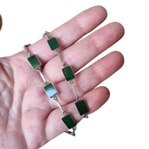 Gargantilla boho años 70 en plata 925 con eslabones verdes artesanales, joyeria - Foto 1 di 10