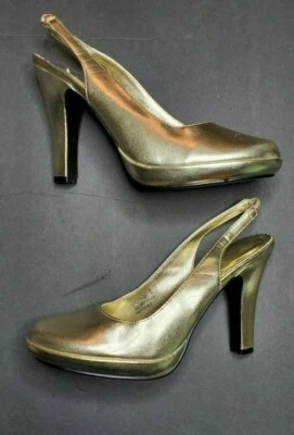 Anne Michelle Slingback Heels Womens Gold Career Shoes Size US 8M EU 38.5 - Image 1 of 4