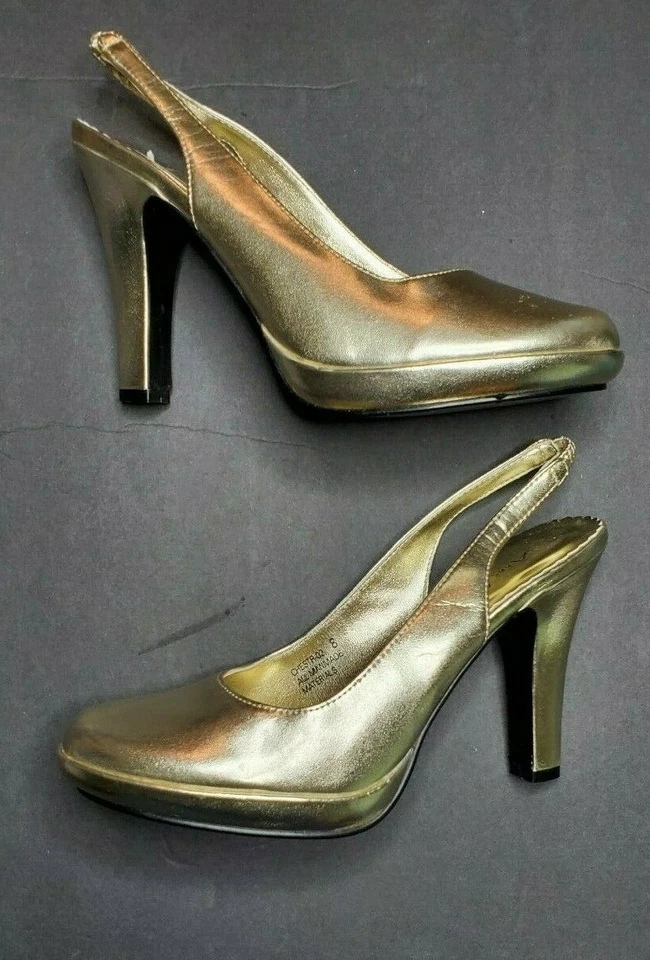 Anne Michelle Slingback Heels Womens Gold Career Shoes Size US 8M EU 38.5 - Image 1 of 4
