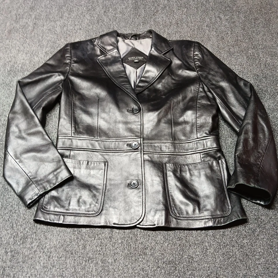 Valerie Stevens Lamb Leather Jacket Women Medium Black 3 Button Front Soft - Image 1 of 4