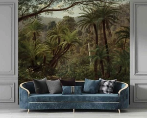 Tropical Exotic Jungle Plant Big Palm Tree Wall Vintage Mural Wallpaper - Picture 1 of 9