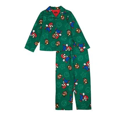 Boys Nintendo Super Mario Kart Pajamas PJ Pants Shirt Button Coat Style 6 8 10 - Image 1 of 4