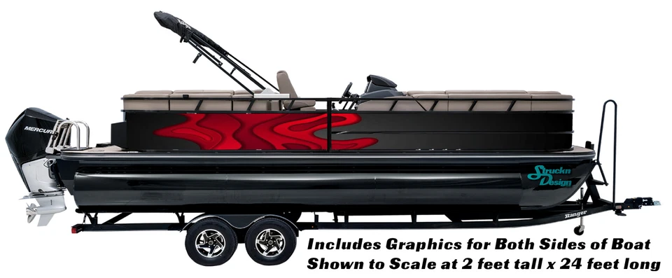 Red Black Topographic Map Graphic Wrap Kit Decal Bass Fishing Boat Vinyl Pontoon - Image 1 of 1