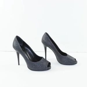Giuseppe Zanotti Sharon Peep Toe Textured Glitter Black Heels Womens 38 / US 8 - Picture 1 of 9