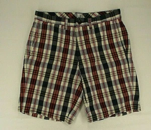 JCP Chino Shorts Men's 30 Blue Red White Geometric Plaid 100% Cotton - Picture 1 of 12