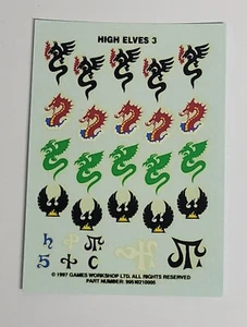 Warhammer Fantasy Battles Old World High Elves Transfer Sheet #3  Rare 1997 - Bild 1 von 1
