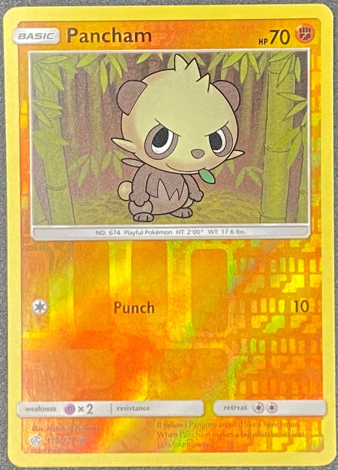 Pokémon Pancham Reverse Holo 119/236 CEC Cosmic Eclipse LP/NM