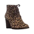 Lucky Brand Swayze Animal Printed Wedge Boots Lace Up Brown Women Size 8.5M