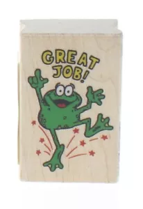 Inkadinkado Great Job Jumping Dancing Frog Wooden Rubber Stamp - Picture 1 of 2