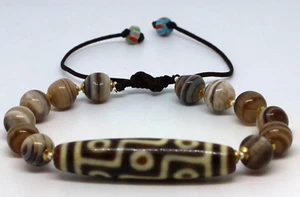 Tibetan Nepalese Himalayan Dzi 9 Eye Bead Amulet braclet - Picture 1 of 2