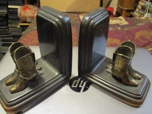 Vintage Trophy Craft Co. from Los Angeles Bookends Cast Metal Boots 5x5 inch - Picture 1 of 7