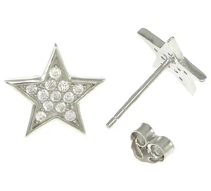 STAR Stud Earrings - Christmas - Genuine Solid 925 Sterling silver- CZ pave-10mm - Picture 1 of 1