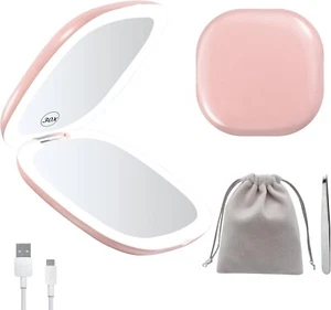 Compact Mirror 1x/30x Magnifying, Rechargeable Adjustable Light, Pouch, PINK - Picture 1 of 7