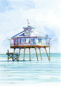Faro Mobile Bay Middle Ground, costa del Golfo de Alabama. Impresiones artísticas de Ken Matthew - Imagen 1 de 2