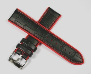 HYBRID HIGH QUALITY SILICONE AND CALF WATCH STRAP BLACK/RED 20MM 22MM 24MM SPORT - Picture 1 of 5