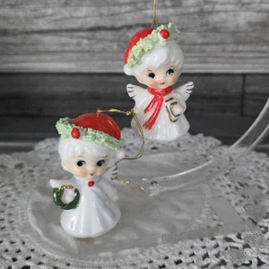 Due angeli natalizi vintage anni 70 con corona inno 2" osso Cina - Foto 1 di 7