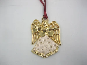Weihnachtsschmuck Gorham Gold Metall Engel mit Kristall Akzenten 3 1/4" - Bild 1 von 8