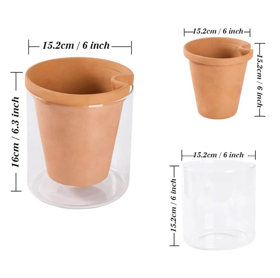 6 Inch Terracotta Clay Planter With Glass Container - Image 1 of 2