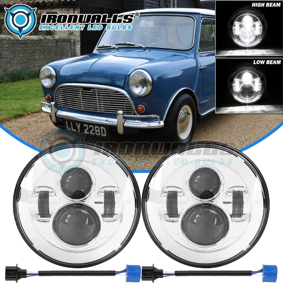Pair For Austin Mini Cooper Classic 7" Round LED Headlights High Low Beam Lights - image 1 of 4