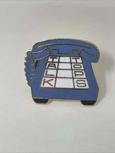 Talk Tops Enamel Corded Telephone Pinback Blue Gold .75” x .75” Vintage - Picture 1 of 13