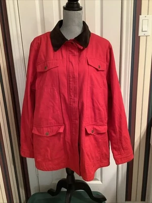 Abrigo Orvis Barn para mujer XL rojo chaqueta para tareas tartán franela forrado cuello de pana Foto 1 de 4