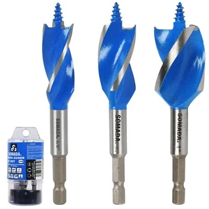 SOMADA Auger Drill Bit Set, 3-Piece, 5/8", 3/4" and 1" Inch Size, 4-Inch Long - Picture 1 of 9