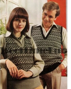 Knitting Pattern Unisex Men's Women's Fair Isle Slipover Sleeveless Pullover - Picture 1 of 1