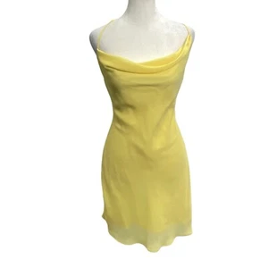 Women Chiffon Mini Dress FOREVER 21 Strappy Back Sz M Yellow Summer Spring 23-9 - Picture 1 of 11