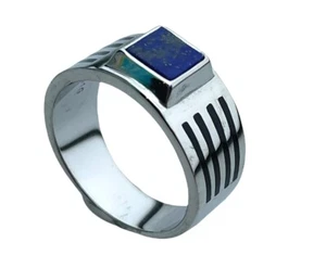Blue Lapis Stone Stainless Steel Men's Ring Size 13 TK2047 T61 - Picture 1 of 2