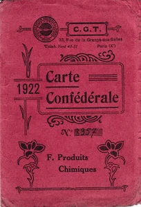 France, 1922, Syndicates Union Card - Carte Confederale, Revenue Fiscal Stamps - Picture 1 of 3