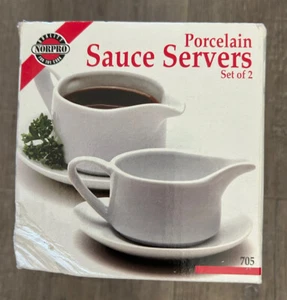 Norpro Porcelain Sauce Servers Set Of 2 White 1/3 Cup NEW Classic Styling - Picture 1 of 11