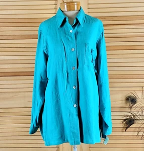 Turquoise Linen long sleeve shirt RS Sport Made in USA Steinmart XL NOS NWT - Picture 1 of 5