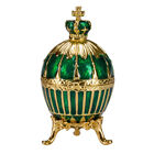 Faberge Ribbed Egg Trinket Jewel Box with Imperial Crown 6,5 cm green