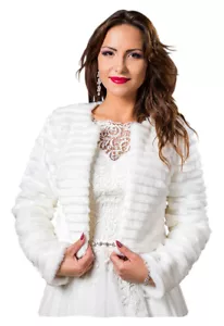 Brautjacke Jacke Bolero Hochzeit Braut Hochzeitsjacke Bolerojacke Langarm Fell - Bild 1 von 3
