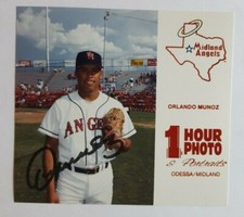 1993 MIDLAND ANGELS ORLANDO MUNOZ ROOKIE OFFICIAL 5.5"X5" 1 HOUR PHOTO AUTO