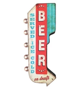 BEER Ice Cold On Draft Double Sided Metal Sign W/ LED Lights, Craft Bar Man Cave - Picture 1 of 10
