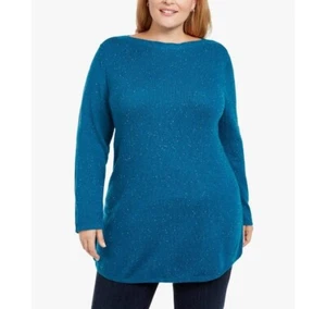 Karen Scott Womens Plus 1X True Teal Curved Hem Tunic Sweater NWT AK42 - Picture 1 of 4