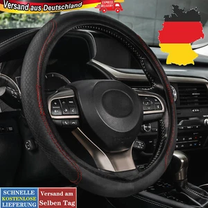 Ø 37 - 39 Auto Lenkradbezug Echtes Leder Rot Schwarz,Lenkradhülle Lenkradschoner - Afbeelding 1 van 12