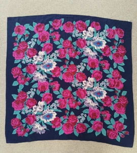 Vintage Laura Ashley Wool Scarf Floral Rose Pattern 1m x 1m - Picture 1 of 4