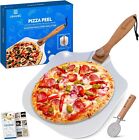 Aluminium Pizza Peel 12 Inch x 14 Inch, Foldable Wooden Handle with Cutter