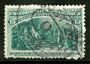 Sc #238 BOSTON Oval Town Cancel 15 Cent Columbian 1893 $80 US 89E64 - Picture 1 of 3